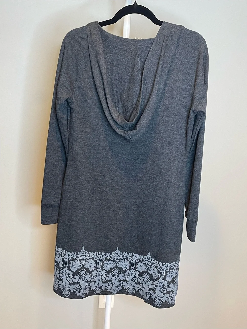 lola Charcoal Long-Sleeve Hooded Tunic with Decorative Hem